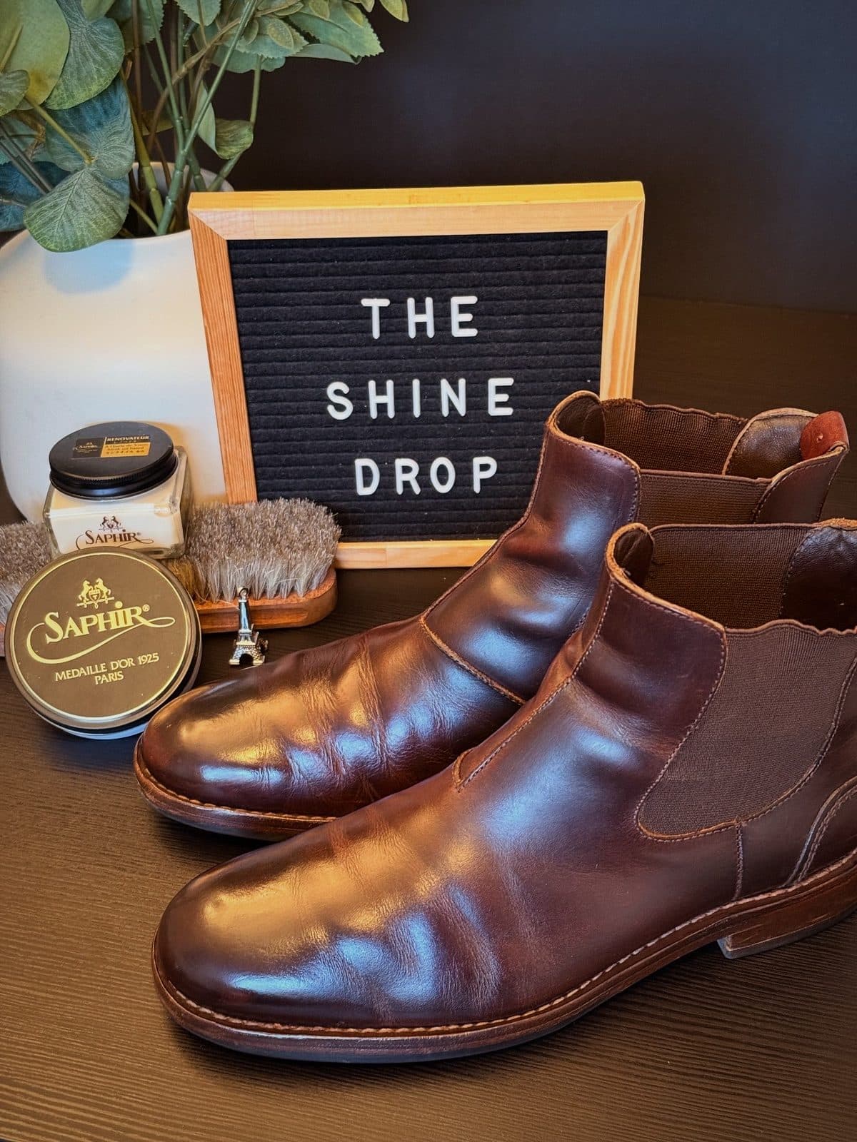 Brown leather Chelsea boots after cleaning