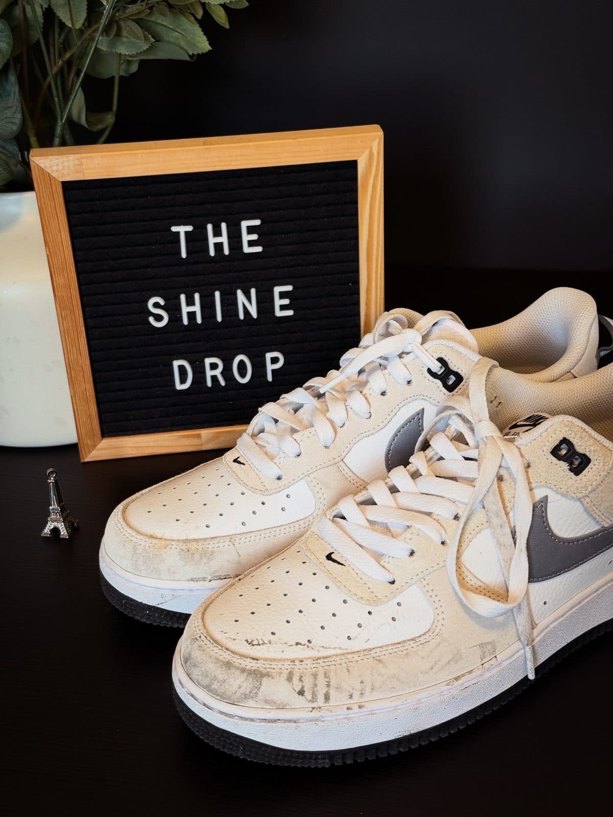 White leather & suede sneakers before cleaning