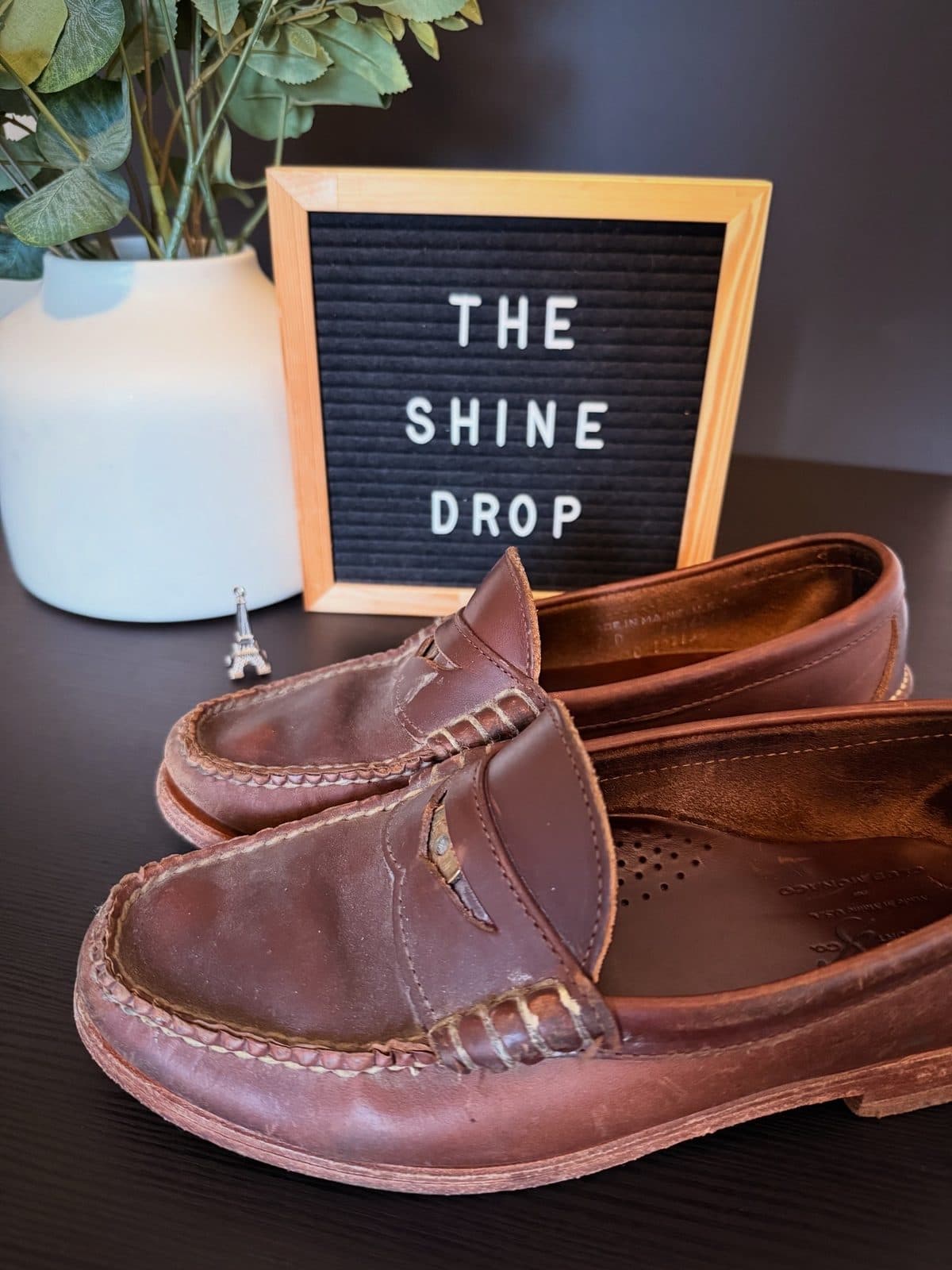 Leather penny loafers before cleaning